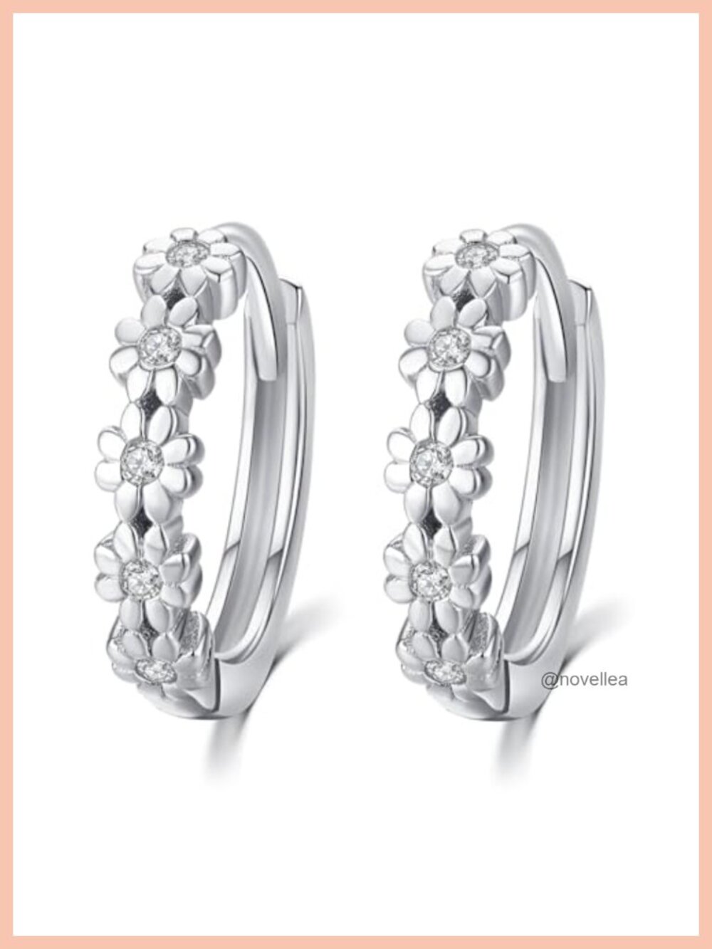 925 Sterling Silver Daisy Hoop Earrings for Women Hypoallergenic Cubic Zirconia